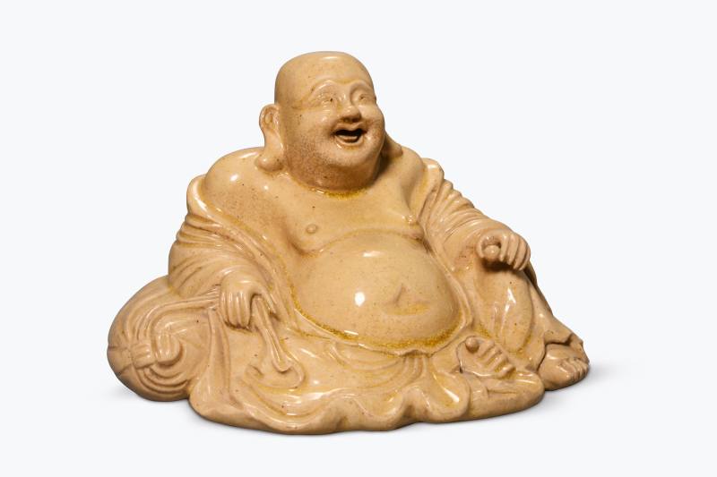 清早期  米黄釉布袋和尚像
