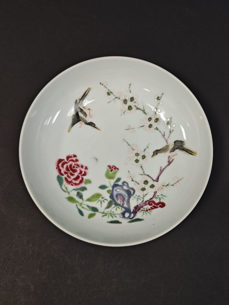 清雍正  粉彩花鸟纹盘 - 图3