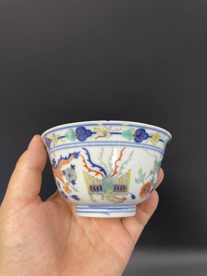 清光绪  青花五彩龙凤纹碗 - 图12