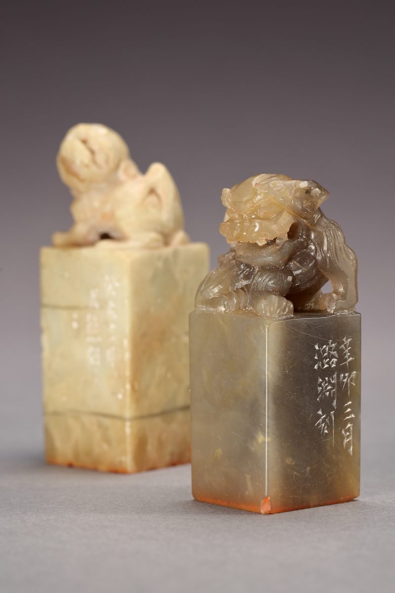 现代 叶潞渊、高式熊刻 寿山石、青田石印章一组两件 - 图5
