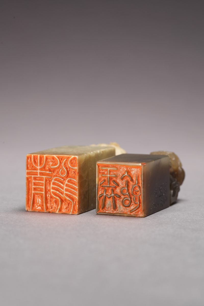 现代 叶潞渊、高式熊刻 寿山石、青田石印章一组两件 - 图6