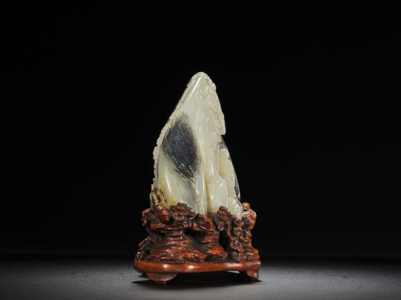 清  黑白玉巧雕高士山子 - 图5