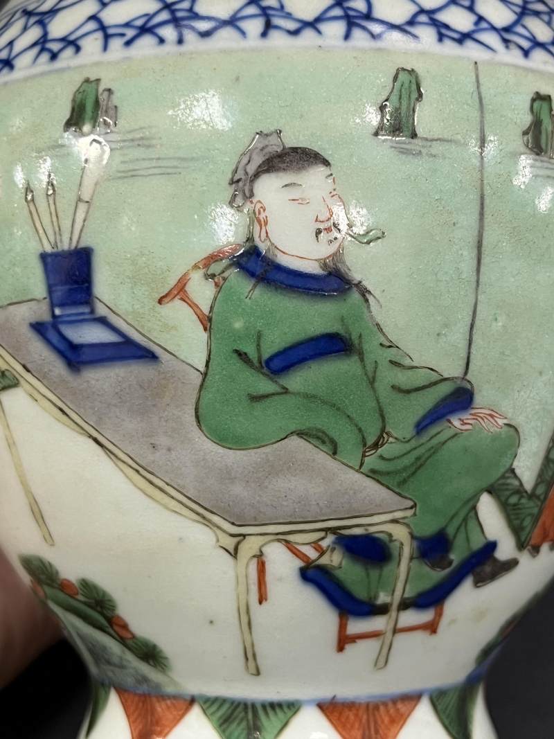 清晚期  青花五彩人物故事图莲子罐两只 - 图24