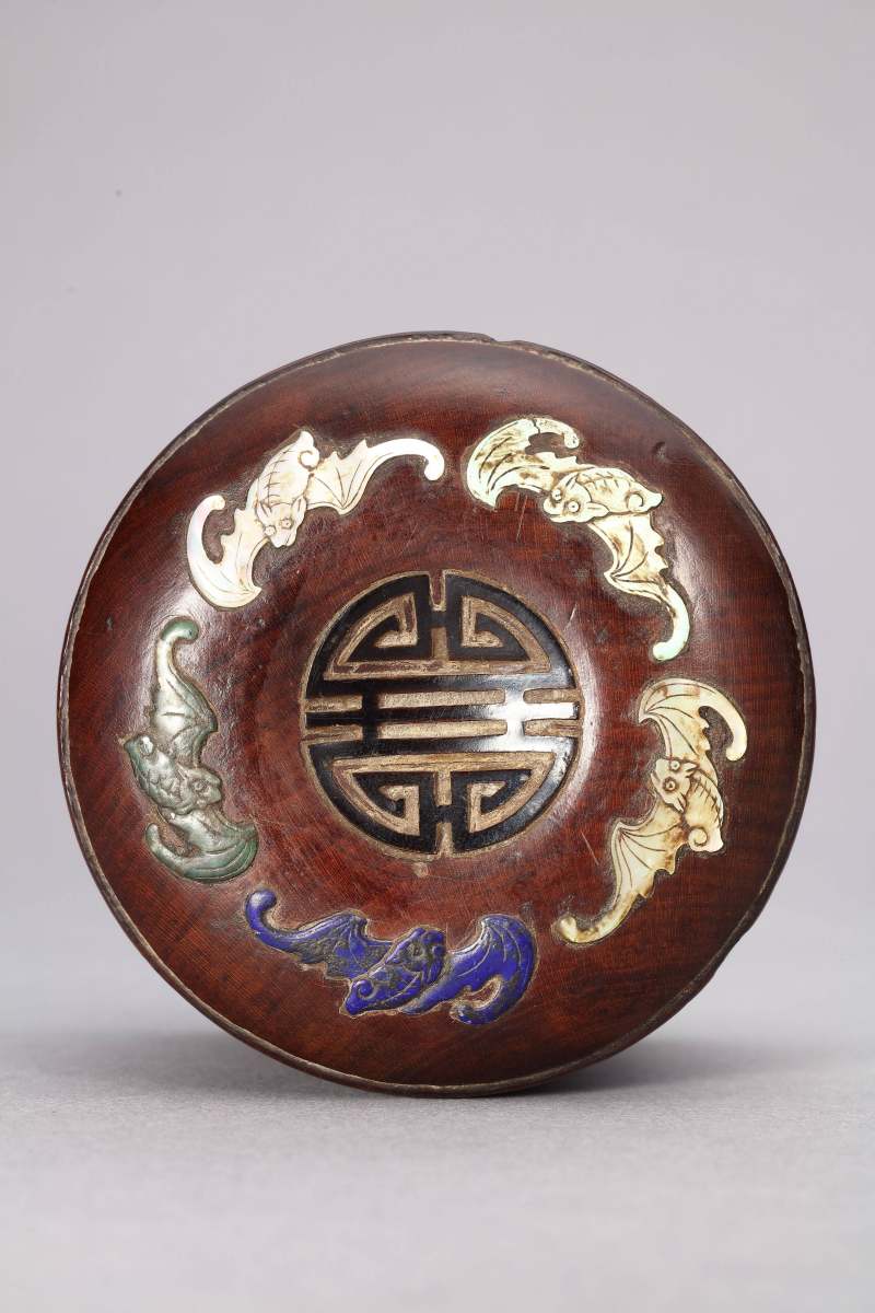 清  黄花梨百宝嵌弦纹香盒 - 图5