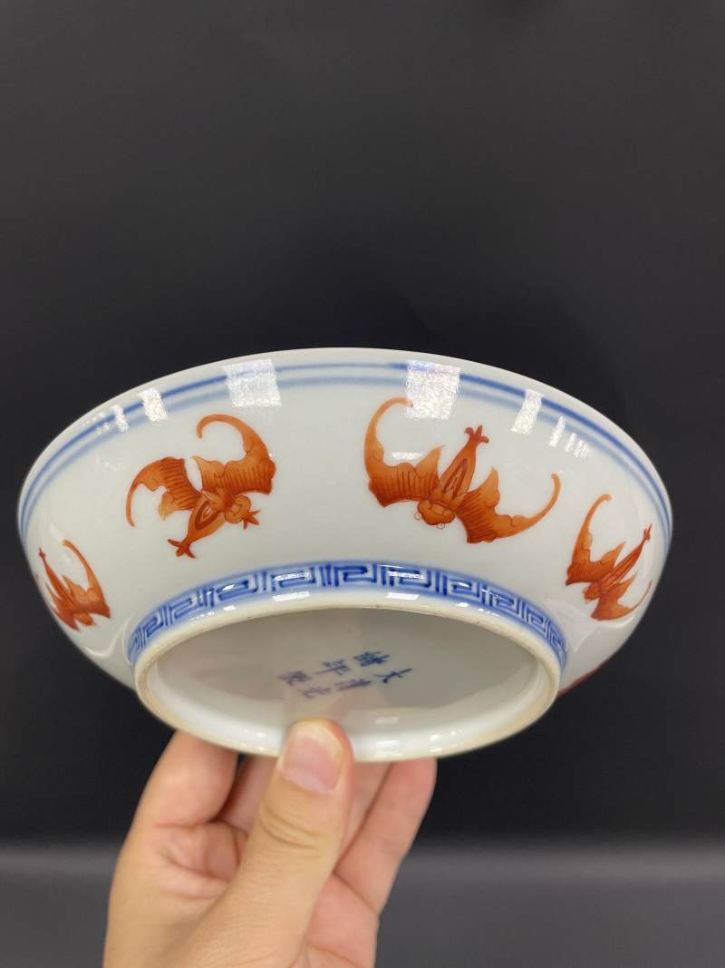 清光绪  矾红红蝠齐天图盘 - 图6
