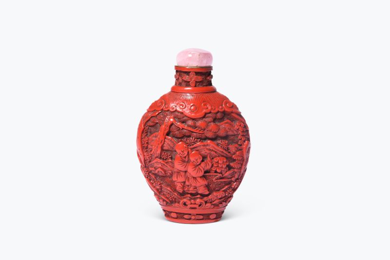 清  铜胎剔红婴戏纹烟壶