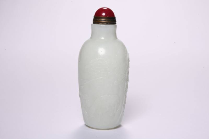 民国  青白玉丁山射燕诗文烟壶 - 图3