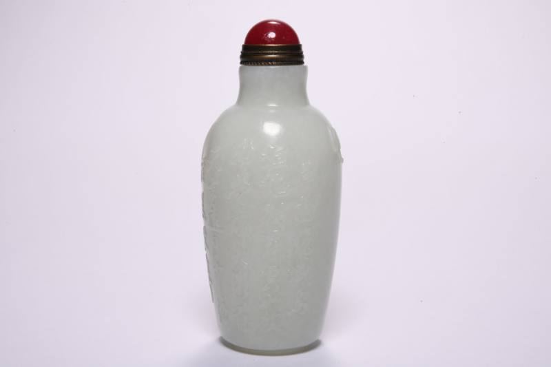 民国  青白玉丁山射燕诗文烟壶 - 图5