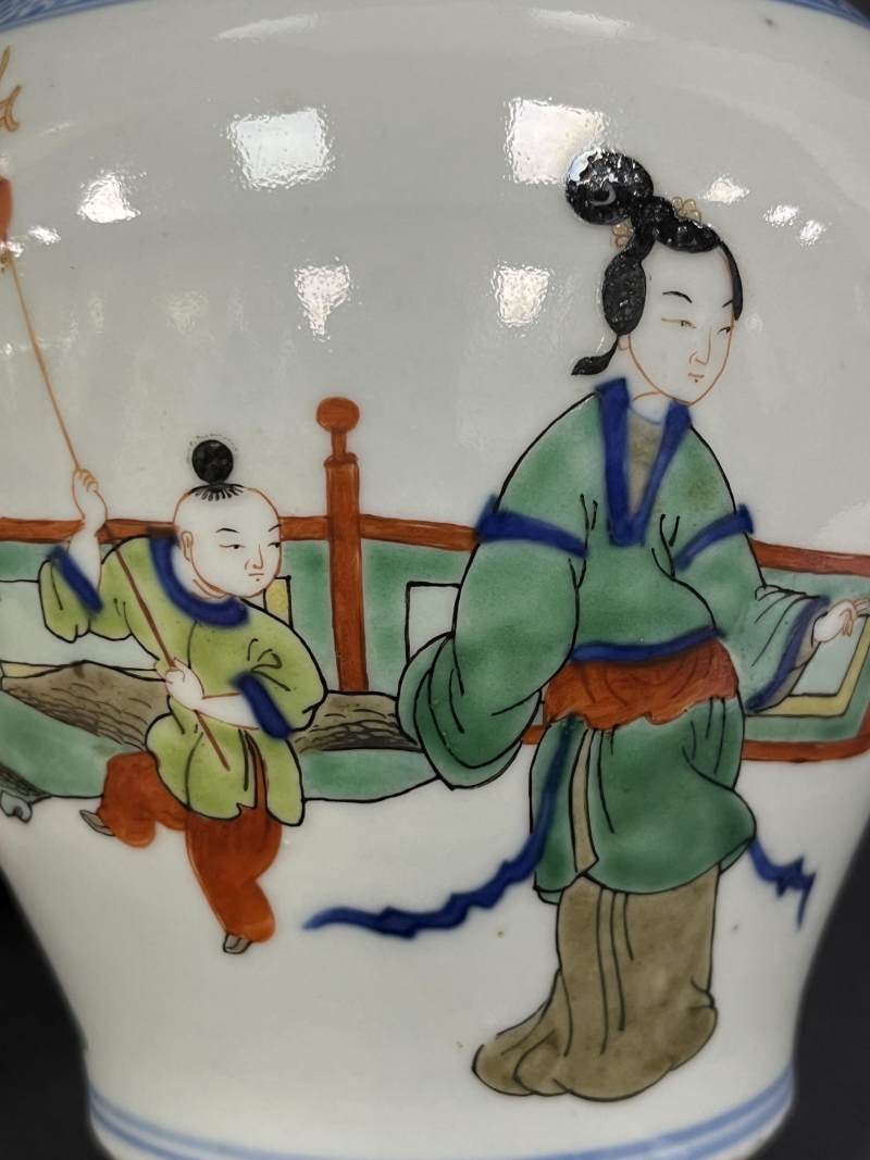 清晚期  青花五彩人物故事图莲子罐两只 - 图11