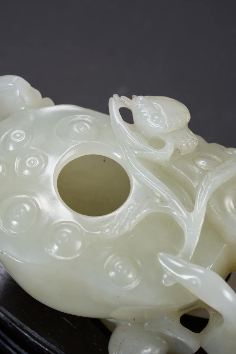 清  白玉雕荷塘清趣纹洗 - 图4