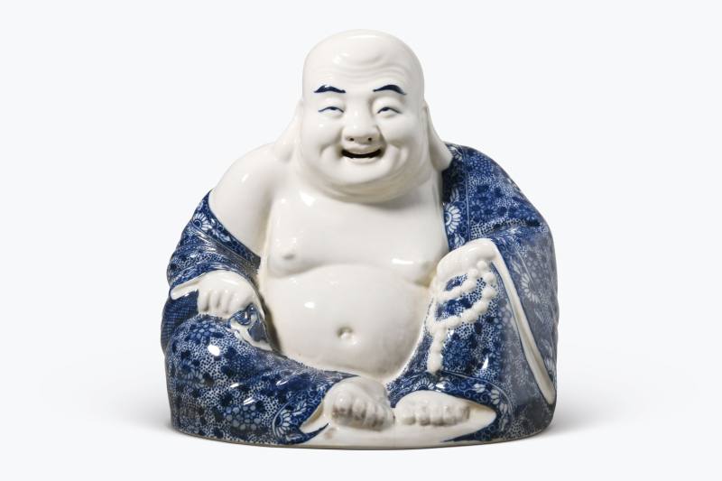 民国  青花布袋和尚像