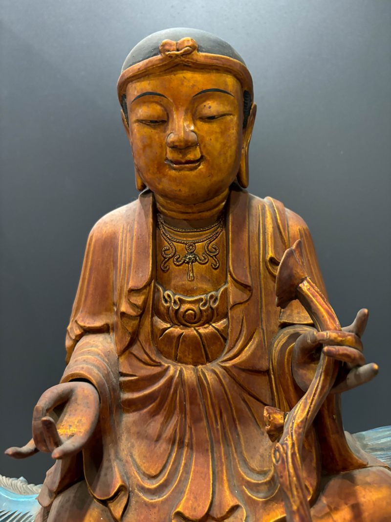 清中期 木雕彩绘文殊、普贤菩萨一对 - 图25
