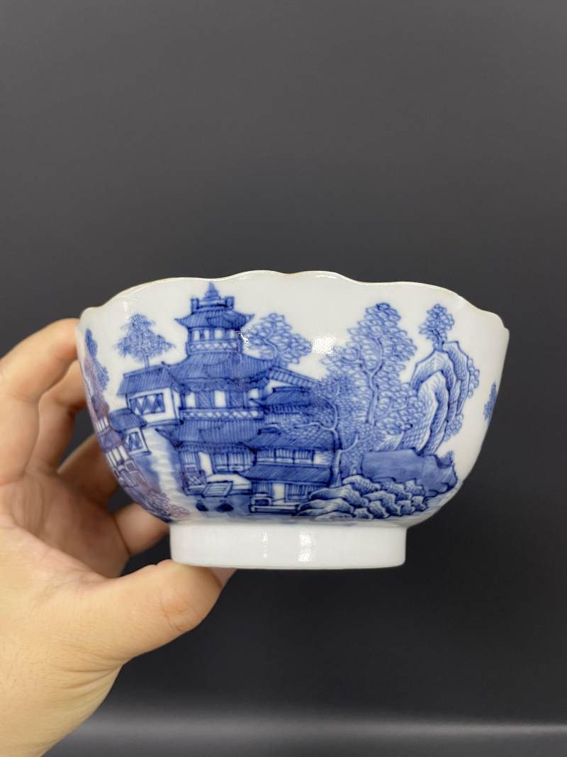 清中期  青花江西十景图碗、山水人物纹碗各一只 - 图17