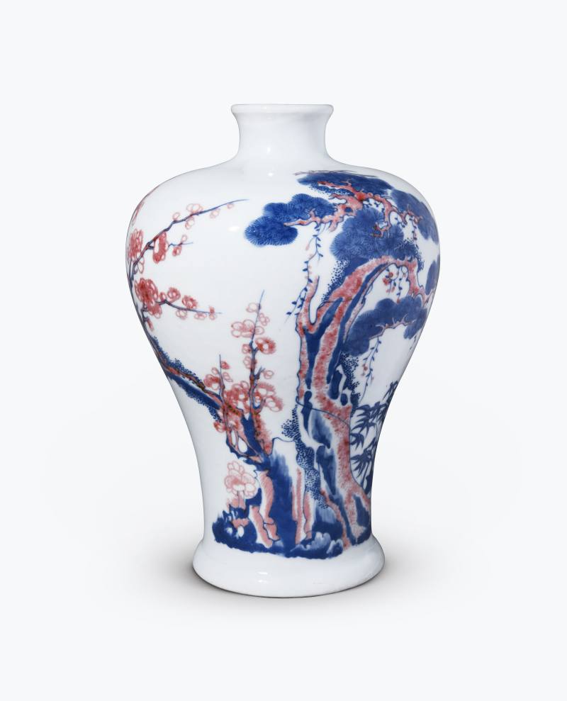 清晚期  青花釉里红岁寒三友图梅瓶