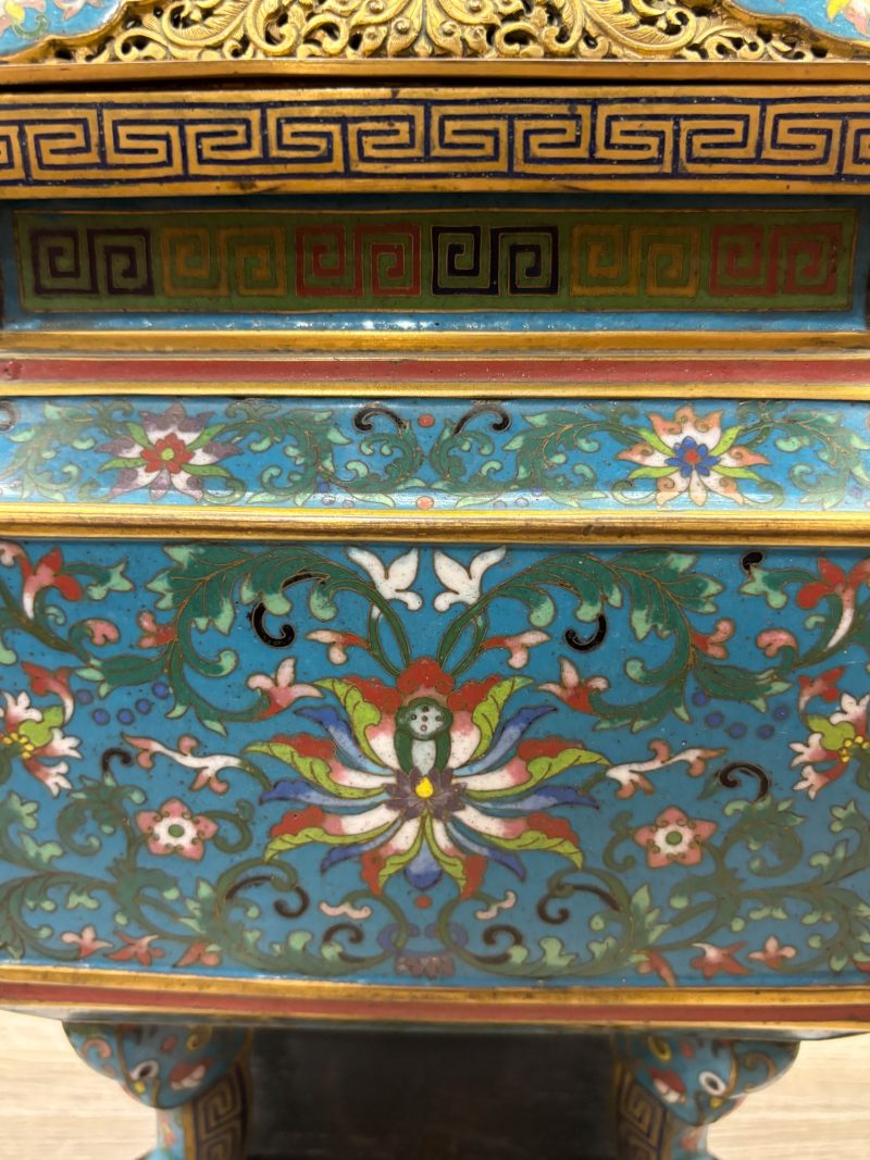 清中期 掐丝珐琅西番莲纹瑞狮钮鼎式薰炉 - 图15