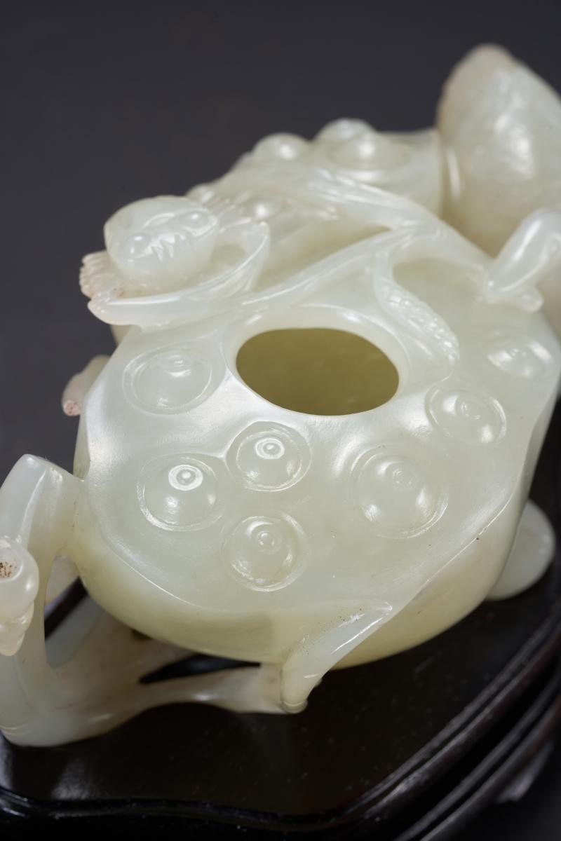 清  白玉雕荷塘清趣纹洗 - 图6