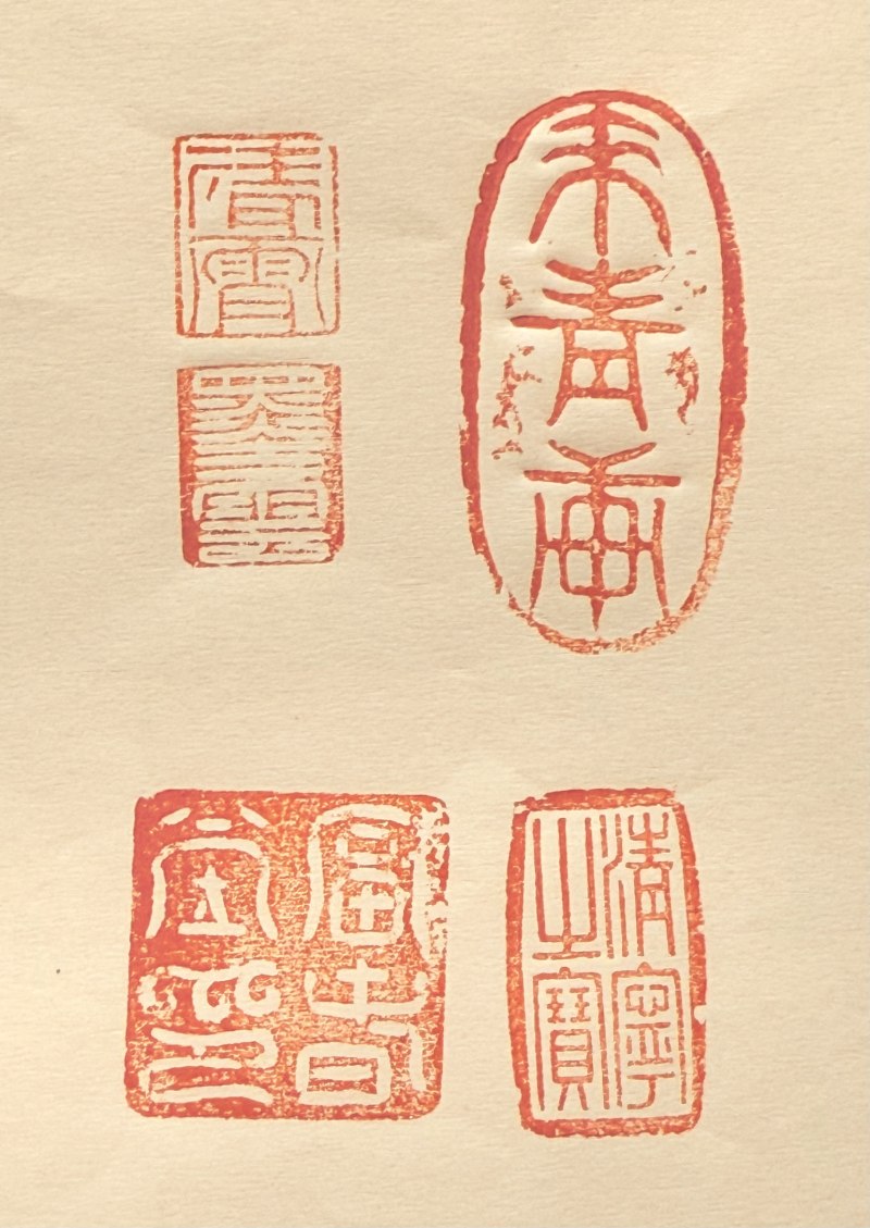 清  翡翠麒麟负书钮、白玉留皮俏色云龙戏珠、南红玛瑙卧马钮、白玉龟钮印章四件 - 图19