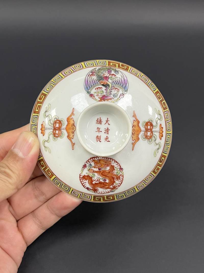 民国  粉彩团龙凤福在眼前盖碗四只 - 图50