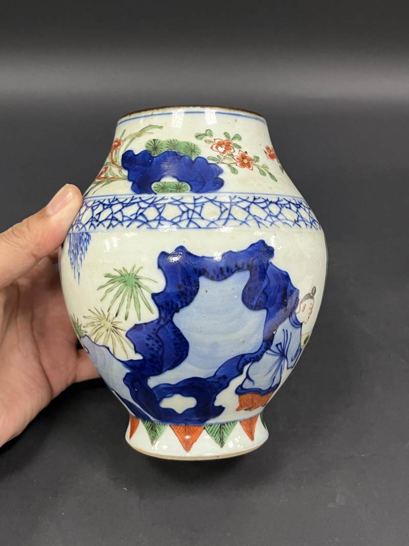 清晚期  青花五彩人物故事图莲子罐两只 - 图18