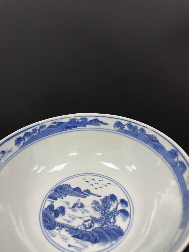 清中期  青花江西十景图碗、山水人物纹碗各一只 - 图12