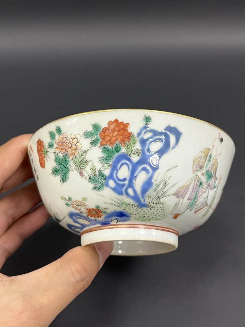 清晚期  粉彩鸡缸诗文碗 - 图4