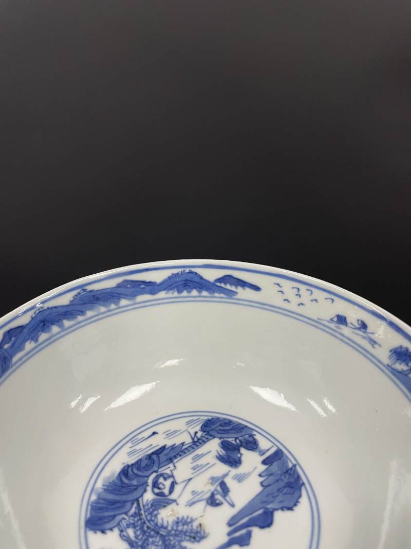 清中期  青花江西十景图碗、山水人物纹碗各一只 - 图13