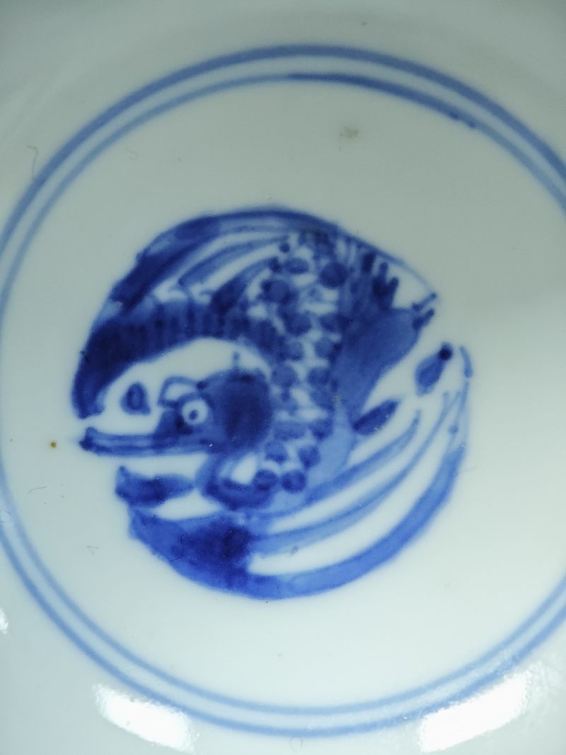 清康熙  青花内云鹤纹外花卉纹杯一对 - 图14