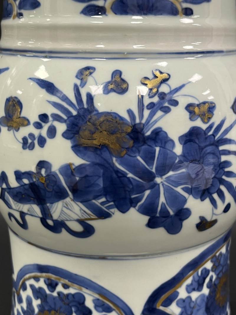 清康熙  青花描金花卉纹花觚 - 图12