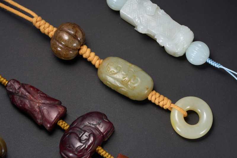 清  玉风云际会、翁仲、龟背、勒子、动物、珠子多宝串六件 - 图6
