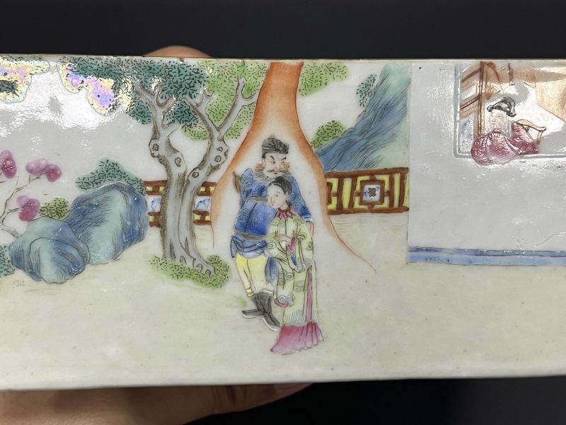 清中期  粉彩西厢记人物故事图三角碗 - 图12