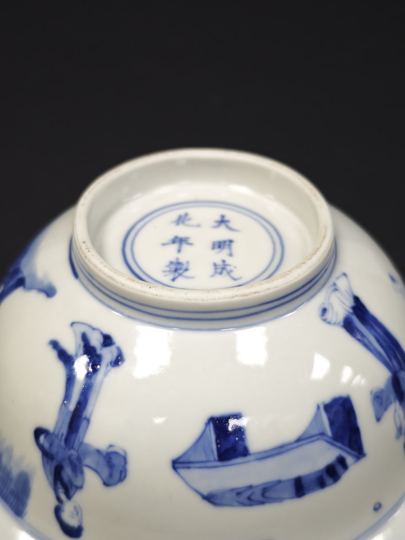 清康熙  青花教子图折沿碗 - 图8