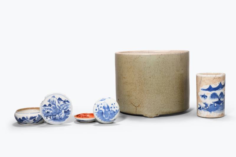 清  青花、仿哥釉青花、青釉瓷器四件