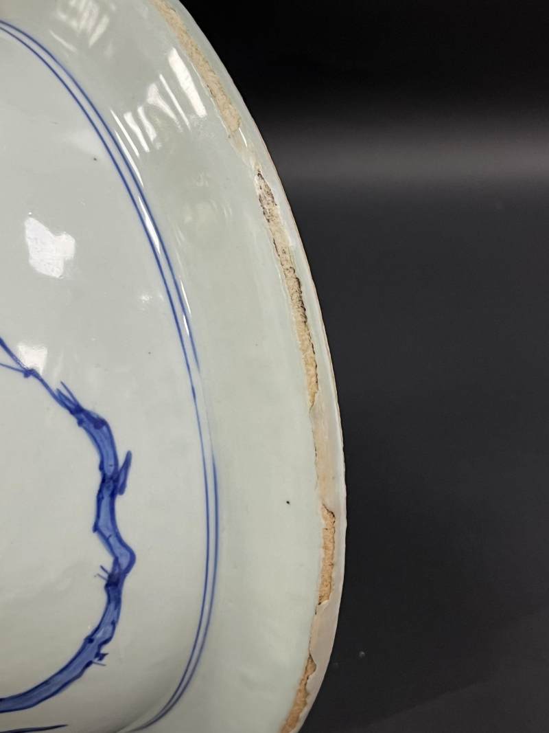 明晚期  青花博古清供图折沿盆 - 图8