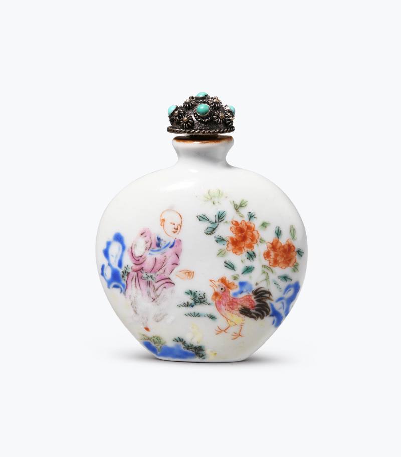 清乾隆  粉彩鸡缸诗文烟壶