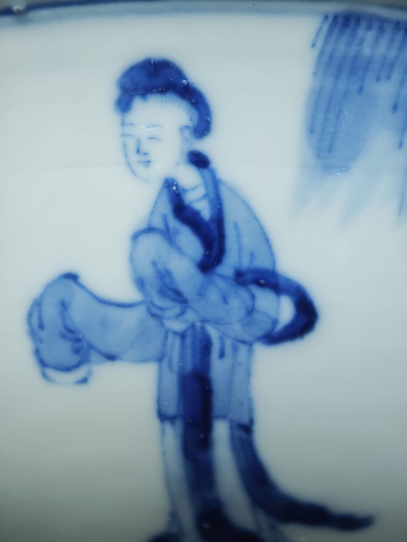 清康熙  青花教子图折沿碗 - 图13
