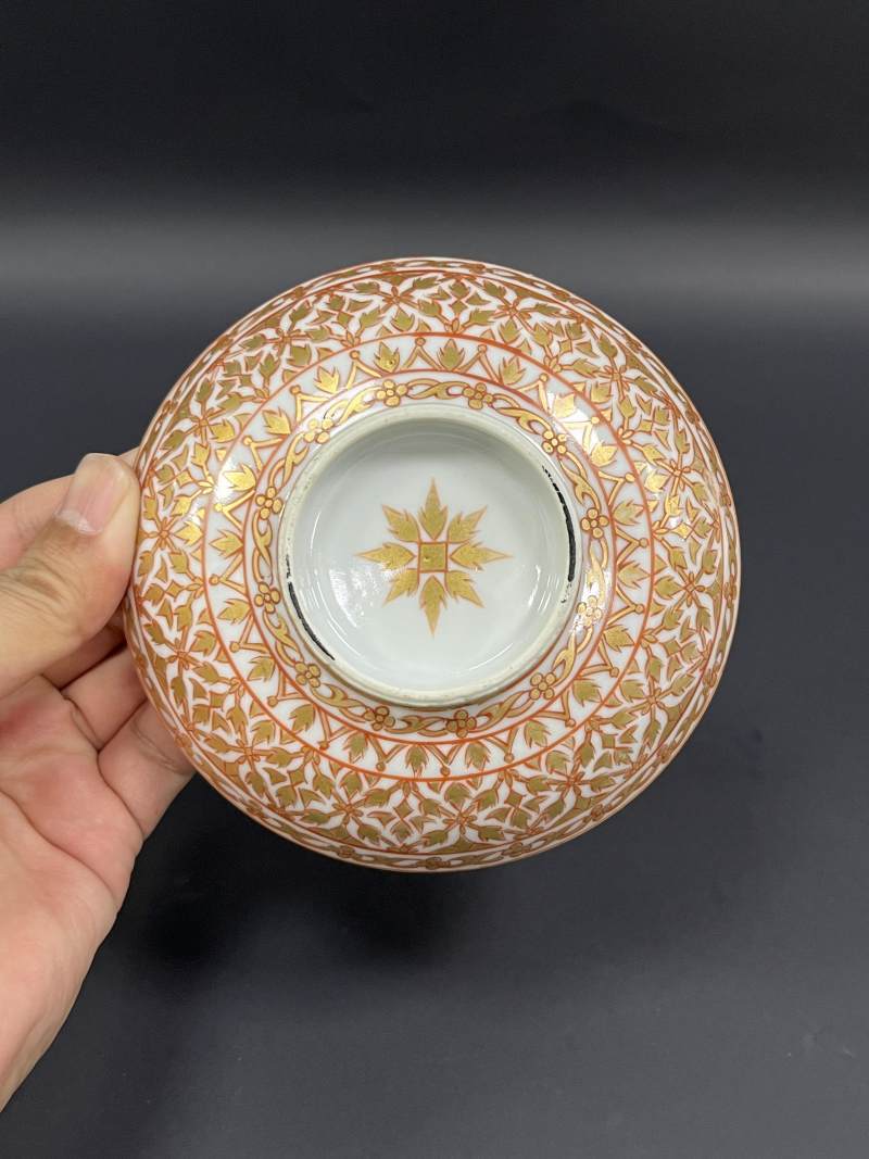 清乾隆  矾红描金花卉纹盖碗一对 - 图14