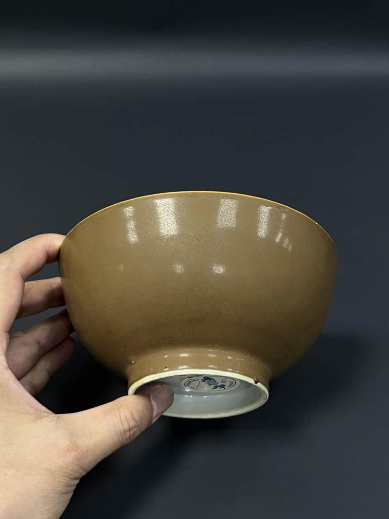清乾隆  内青花山水纹外酱釉碗 - 图4