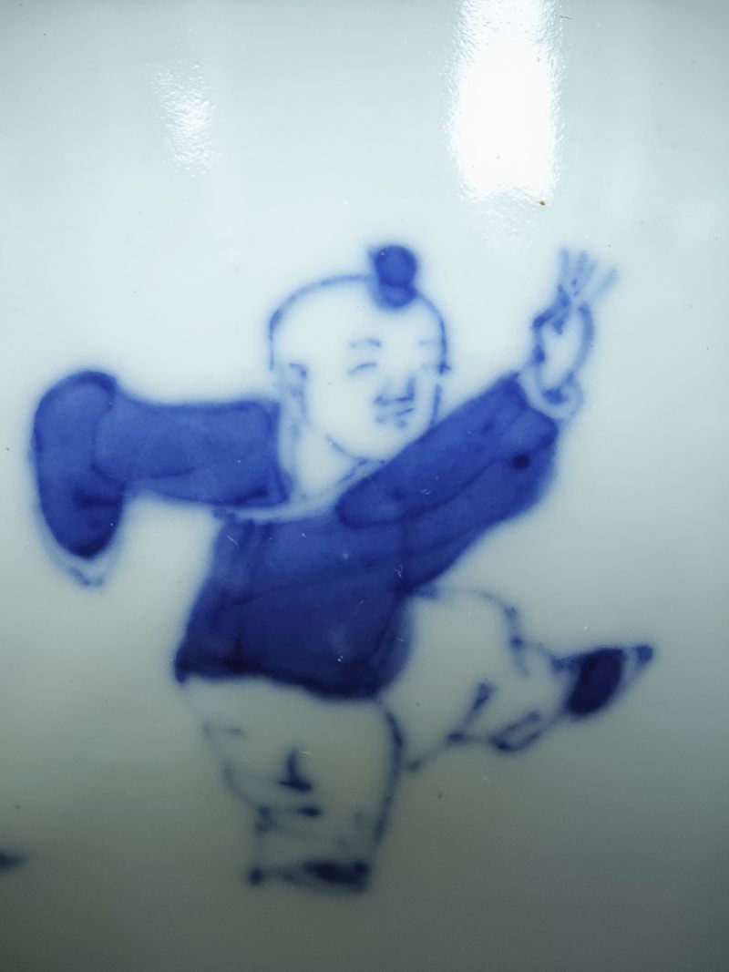 清康熙  青花教子图折沿碗 - 图15