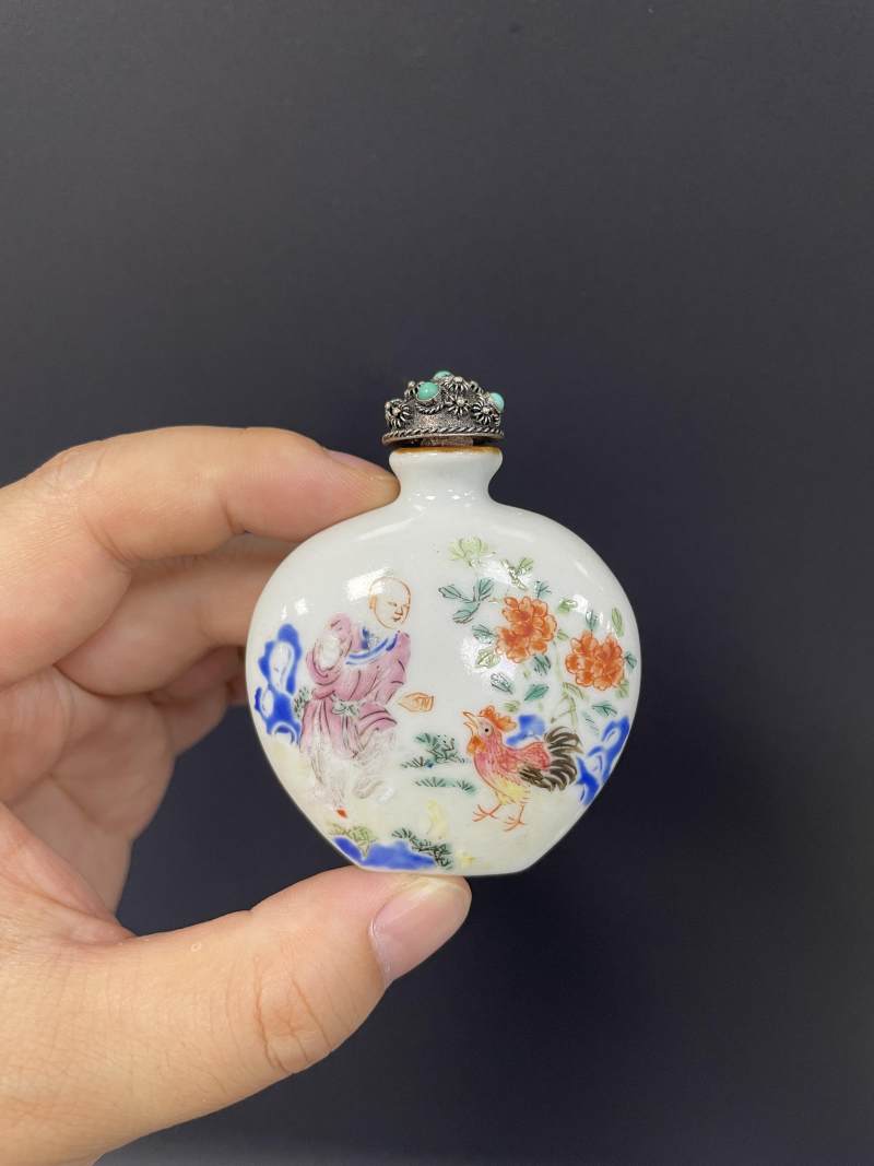 清乾隆  粉彩鸡缸诗文烟壶 - 图4