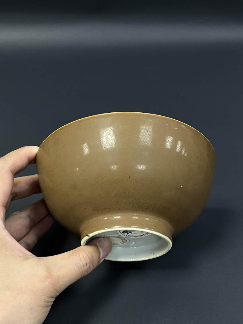 清乾隆  内青花山水纹外酱釉碗 - 图5