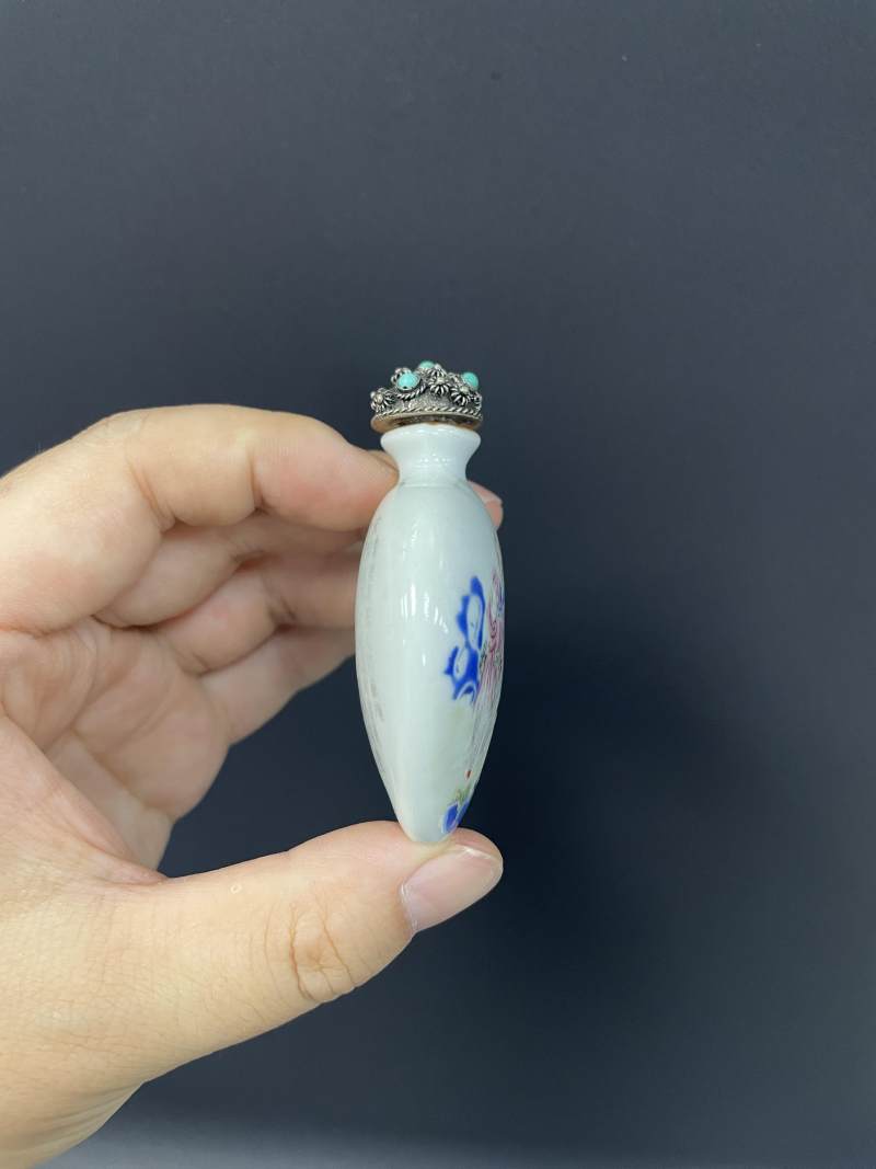 清乾隆  粉彩鸡缸诗文烟壶 - 图5
