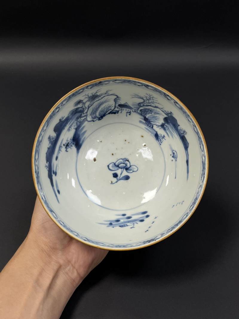 清乾隆  内青花山水纹外酱釉碗 - 图6