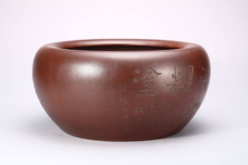 清晚期  北岩刻 紫砂诗文画缸 - 图4