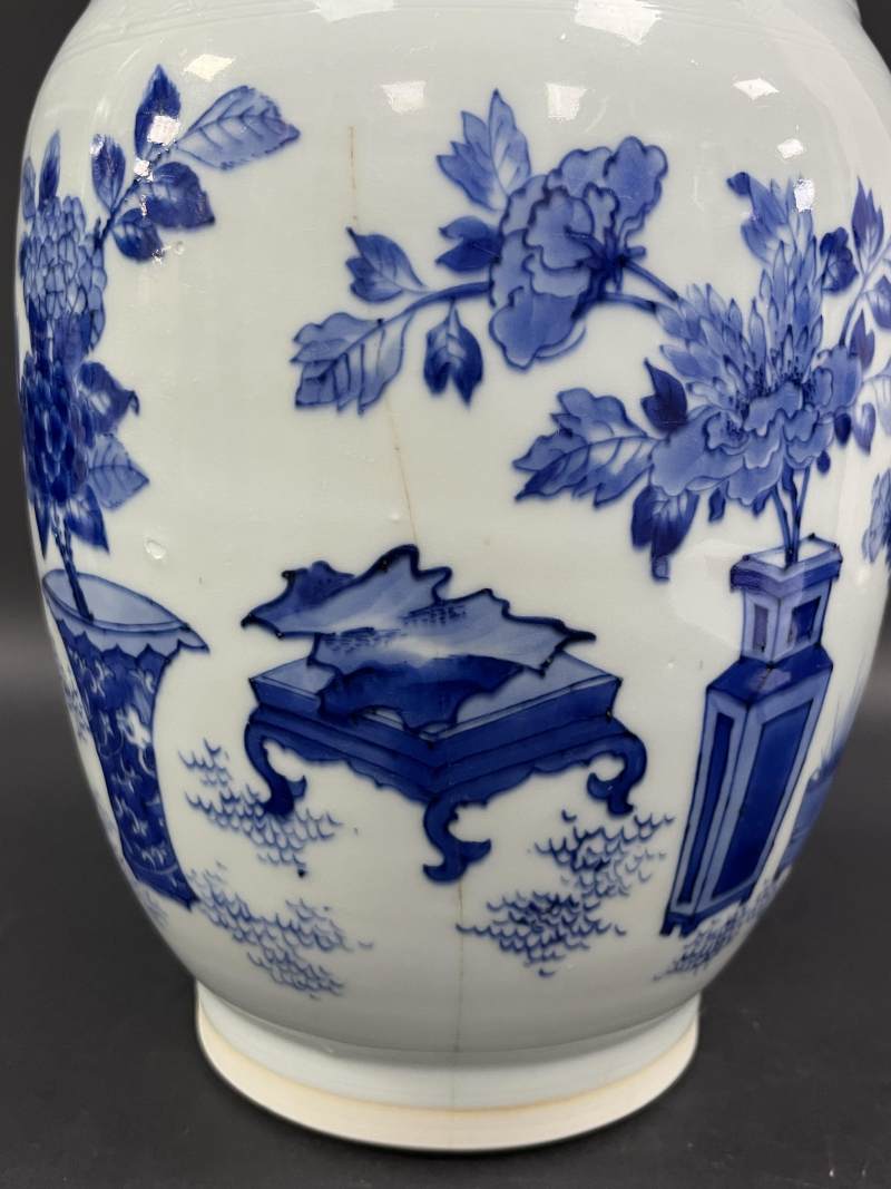 明崇祯  青花博古瓶花纹莲子罐 - 图14