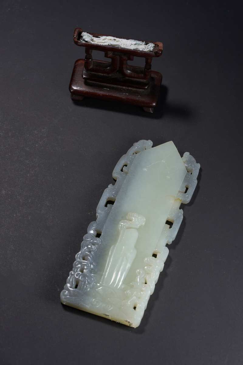 清中期  黑白玉巧雕福山寿海圭摆件 - 图7