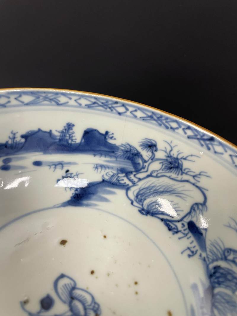 清乾隆  内青花山水纹外酱釉碗 - 图13