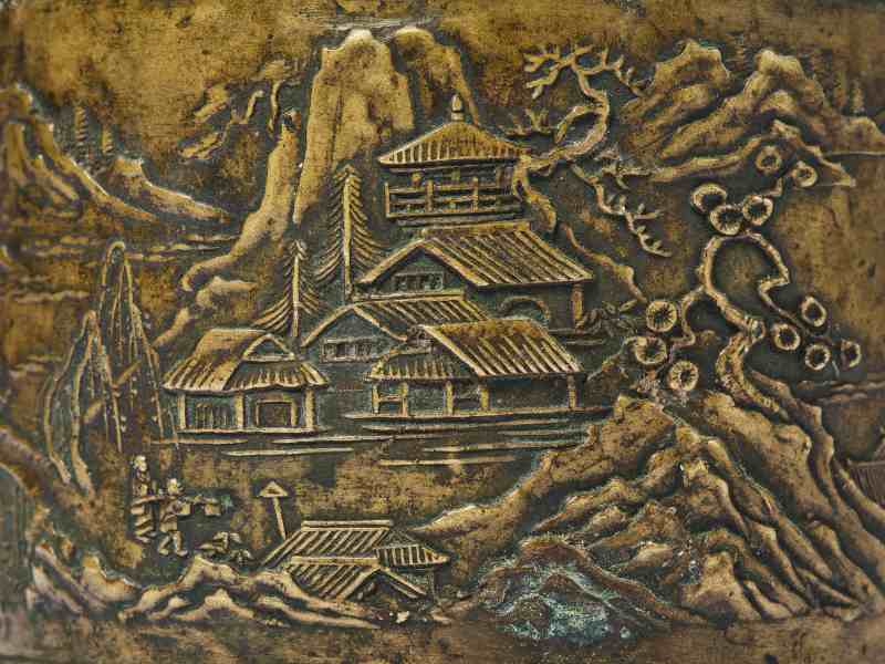 清  铜山水纹筒式炉 - 图6