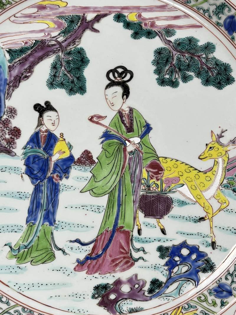清雍正  粉彩麻姑献寿图折沿大盘 - 图6