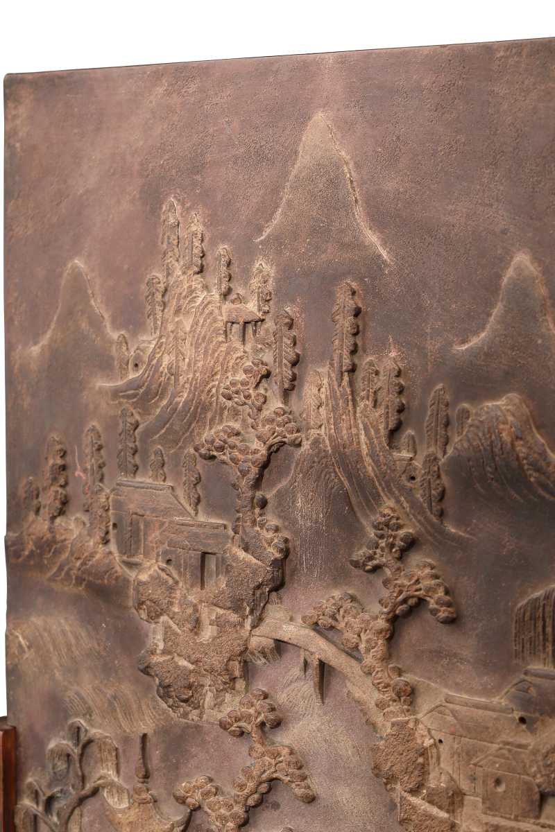清  祁阳石雕山水楼阁图插屏 - 图3