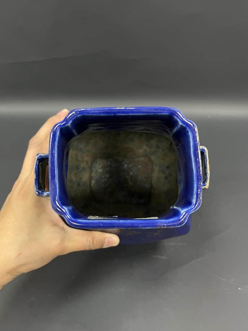 清晚期  蓝釉描金云龙纹贯耳瓶 - 图6